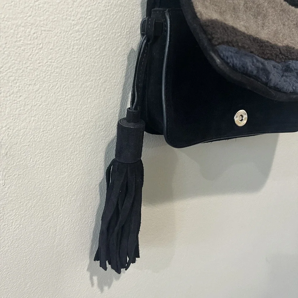 All Saints Purse Bando Shoulder Crossbody Shearling‎ Bag Colorblock Tassel